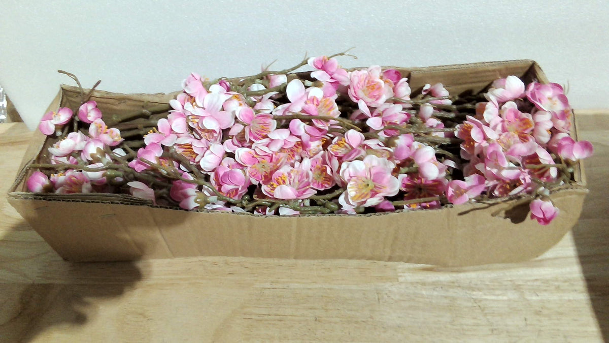 florisso 6 piezas de ramas artificiales de cerezo en flor para decoración de primavera en interiores, flores artificiales de 87,5 cm de largo, plantas de ciruela y melocotón artificiales, tacto real, seda para bodas, hogar, dormitorio, fiestas, mesa