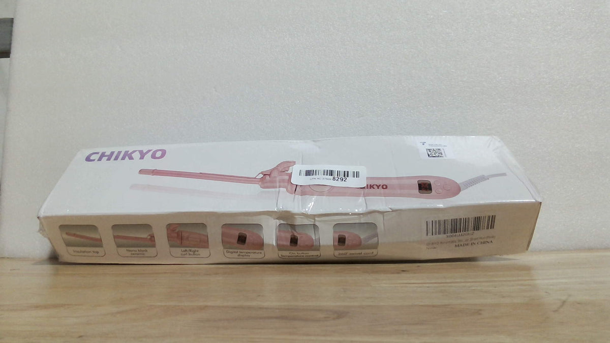 Rizador automático giratorio CHIKYO de 9 mm, rizador con barril cerámico de 3/8 de pulgada, rizador automático pequeño con prensa y soporte anti-quemaduras, rizador para cabello corto (rosa)