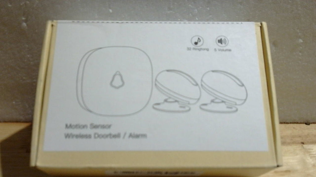 Timbre inalámbrico con sensor de movimiento: Alarma con detector de movimiento para interiores, timbre de entrada para negocios y tiendas (alcance de 305 metros, 32 melodías, 5 niveles de volumen), 2 sensores, 1 receptor.