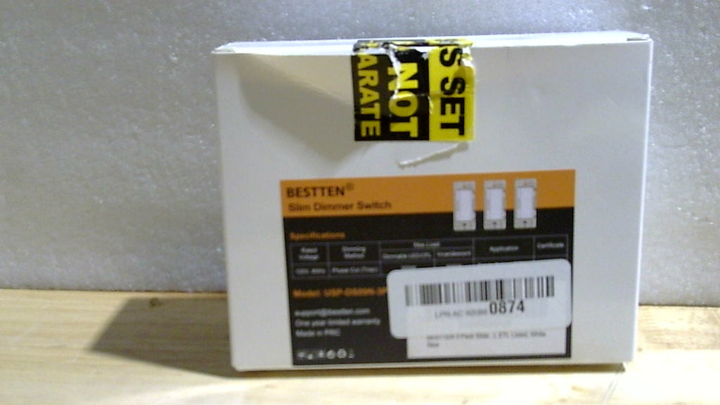 BESTTEN Paquete de 3 interruptores de luz deslizantes con regulador de intensidad, silenciosos, ultradelgados, unipolares o de 3 vías, compatibles con LED, CFL y bombillas incandescentes de hasta 300 W, con certificación ETL, color blanco.