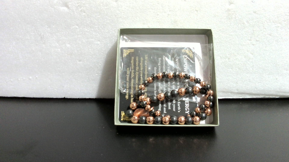MagEnergy 2 pulseras de cobre para mujeres y hombres, pulsera magnética de 3800 Gauss, regalos de joyería de hematita y cobre Lotus, pulseras elásticas de cuentas de hematita Pulseras Para Mujer