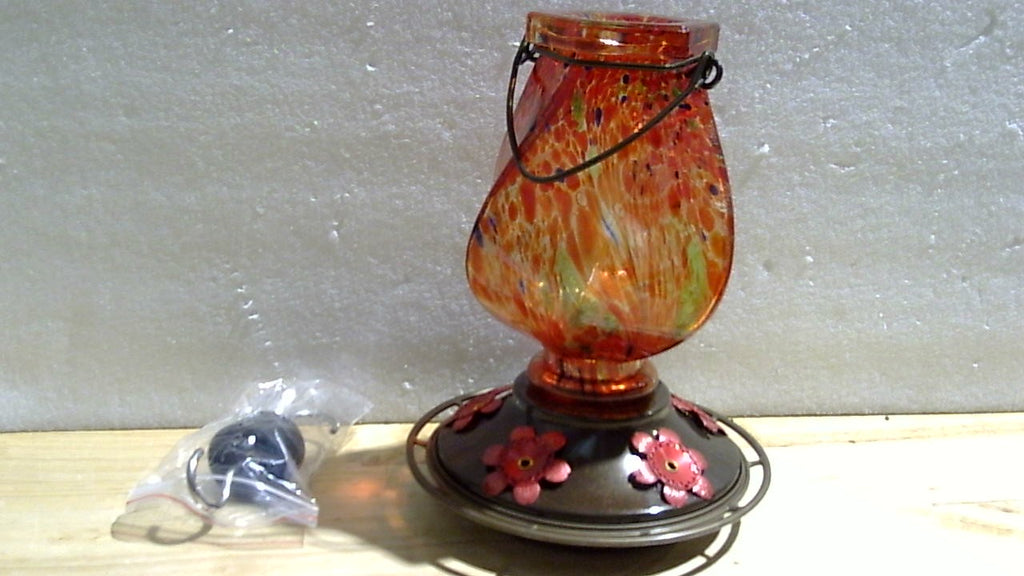 Comedero para colibríes BOLITE, comedero de vidrio soplado a mano para exteriores, colgante con foso antihormigas, 5 orificios a prueba de abejas, a prueba de fugas, percha de 360°, 624 g, rojo, regalos para mujeres y hombres, regalos para mamá y papá.