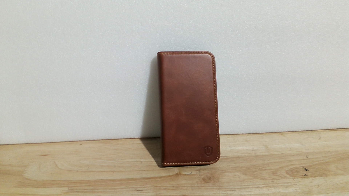 Funda tipo cartera SHIELDON para iPhone 13 5G, funda tipo folio de cuero genuino con cubierta magnética que absorbe los golpes, bloqueo RFID, tarjetero y soporte, compatible con iPhone 13 de 6.1" (2021) - Marrón retro