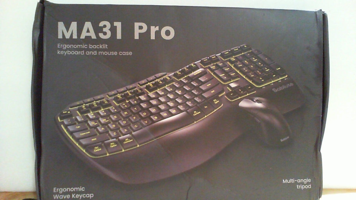 Combo ergonómico inalámbrico de teclado y ratón SABLUTE, teclado retroiluminado recargable de 4000 mAh con reposamanos suave de imitación de piel de cordero, teclas onduladas para una escritura natural, compatible con Windows/Mac/Chrome OS.