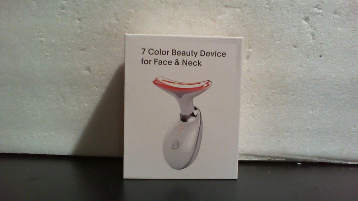 Terapia de luz roja SDKWDH para rostro y cuello, masajeador facial de 7 colores para arrugas y papada, masajeador facial vibratorio con calor para el cuidado de la piel, regalos para mujeres y hombres, blanco brillante