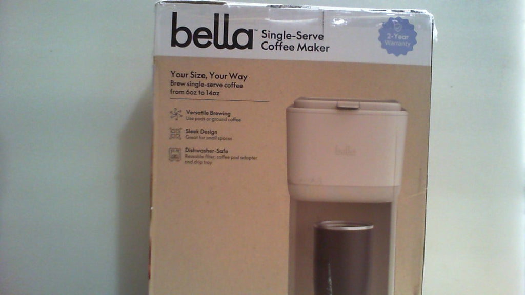 Cafetera BELLA de una sola porción, compatible con cápsulas K-Cup y café molido, con bandeja de goteo extraíble y ajustable, apagado automático y accesorios reutilizables aptos para lavavajillas. Prepara de 177 ml a 414 ml. 1000 vatios. Ideal para
