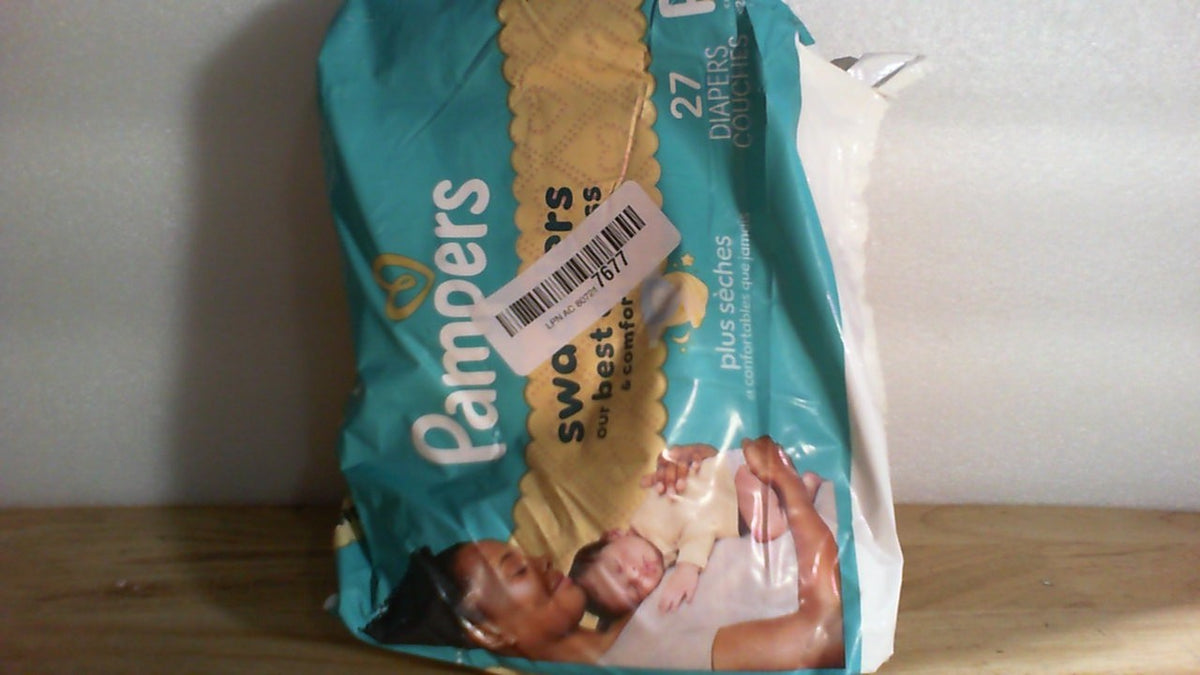 Pañales Pampers Swaddlers, Talla P1 (<6 lbs), 27 unidades, hipoalergénicos, absorbentes, mantienen al bebé seco y cómodo, pañales desechables para prematuros seguros para la piel.