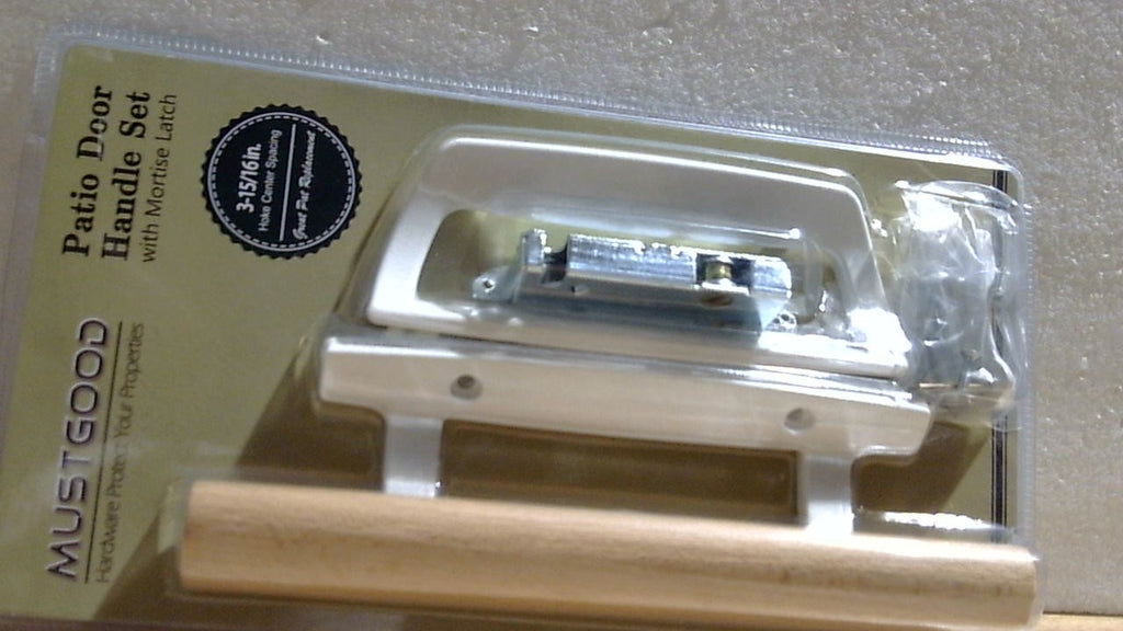 Juego de manijas para puerta corrediza de patio MustGood, manija empotrada de madera de roble, se adapta a un espaciado de orificios para tornillos de 3-15/16", sin llave, negro (blanco) (blanco)