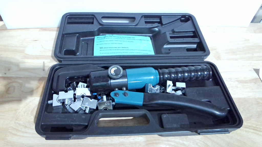 Herramienta de crimpado hidráulica Brileine de 10 toneladas con 9 matrices - Herramienta de crimpado de cables de batería y cable de acero para calibres de 12 a 2/0 AWG, 1/16", 1/8" y 3/16".