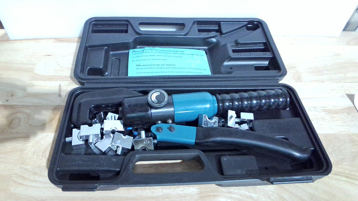 Herramienta de crimpado hidráulica Brileine de 10 toneladas con 9 matrices - Herramienta de crimpado de cables de batería y cable de acero para calibres de 12 a 2/0 AWG, 1/16", 1/8" y 3/16".