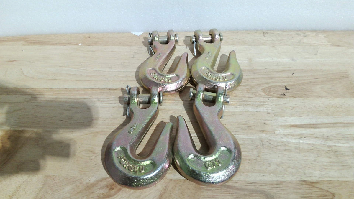 Paquete de 4 ganchos de agarre de horquilla de 3/8", gancho de cadena de acero forjado de grado 70 de 3/8 de pulgada para transporte de cadena de remolque, gancho de remolque de alta resistencia con límite de carga de trabajo de 6600 libras para