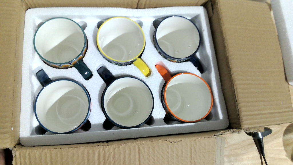 Juego de 6 tazas de café grandes Vancasso SIMI de 473 ml (16 oz) – Tazas de cerámica bohemia con asa, perfectas para latte, té, chocolate caliente, aptas para lavavajillas y microondas. Regalo ideal.