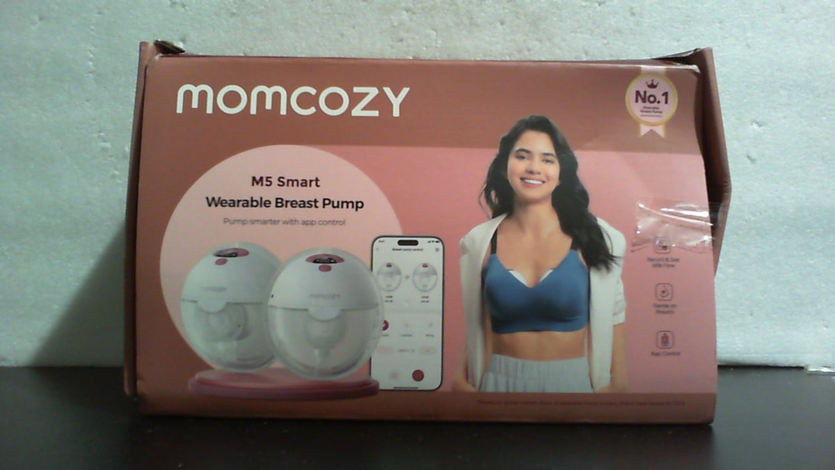 Extractor de leche portátil Momcozy M5 Smart controlado por aplicación, inalámbrico y manos libres, 3 modos, 9 niveles de succión, libre de BPA, portátil y ligero, con brida de 24 mm, paquete de 2 unidades, color gris quill.