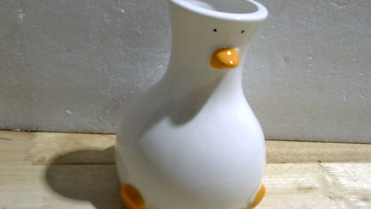 Jarrón de cerámica artesanal MOUGIGI con diseño de pato - Jarrón blanco moderno con un diseño único de pato - Decoración de mesa redonda y estética - Jarrón artístico original y moderno