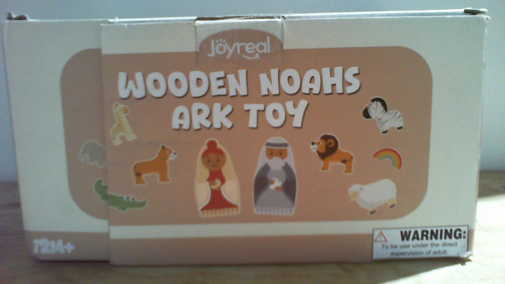 Arca de Noé de madera Joyreal para bebés de 1 año, niños y niñas, regalo de bautizo - Juguete educativo Montessori de color neutro con clasificador de formas de animales - Juguetes cristianos para niños pequeños de 1 a 3 años
