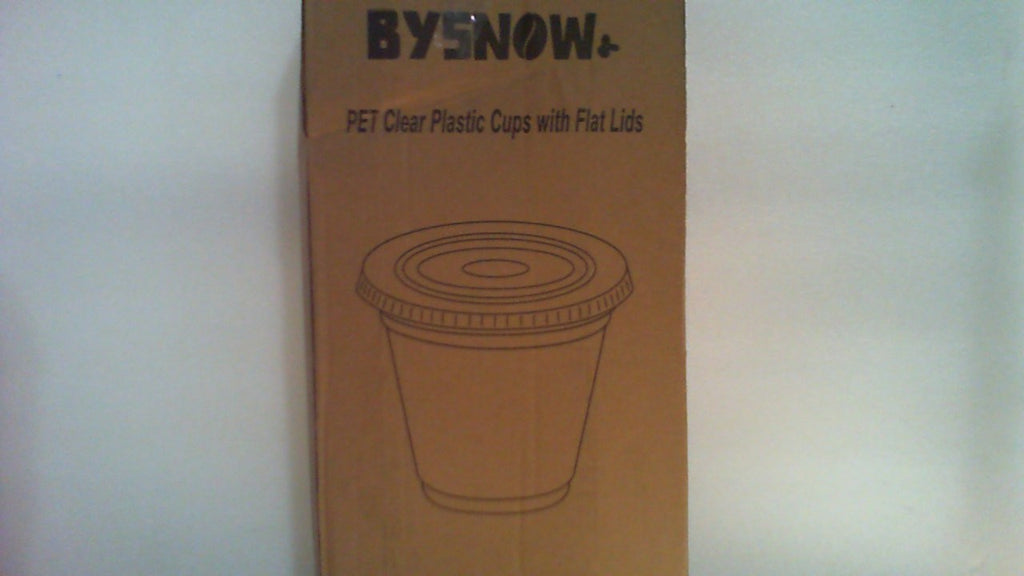 BYSNOW Paquete de 100 vasos de plástico transparente de 255 ml con tapas planas sin orificio, vasos desechables para postres con tapa para helado, pudín, fruta, bebidas frías, pastel, bocadillos, yogur parfait.