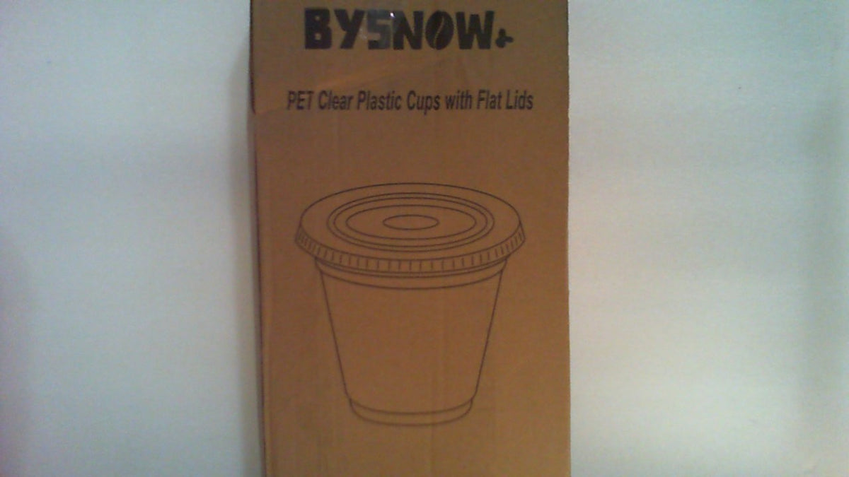 BYSNOW Paquete de 100 vasos de plástico transparente de 255 ml con tapas planas sin orificio, vasos desechables para postres con tapa para helado, pudín, fruta, bebidas frías, pastel, bocadillos, yogur parfait.