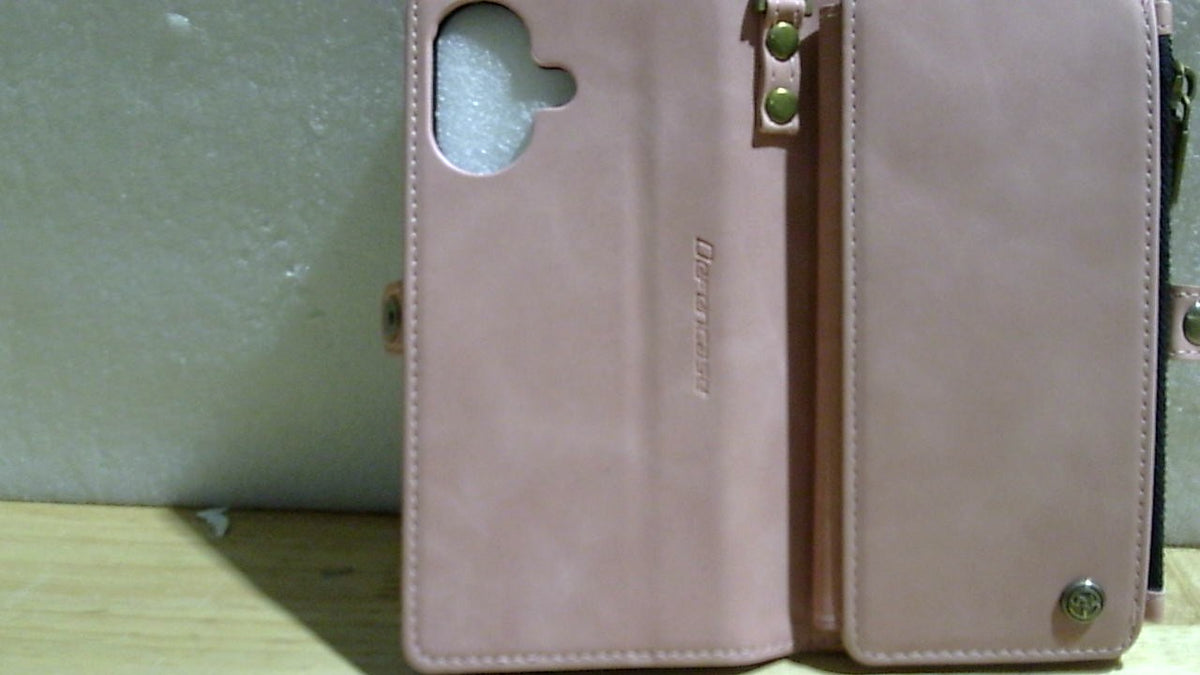 Funda tipo cartera Defencase compatible con iPhone 16 con tarjetero con bloqueo RFID para hombres y mujeres, funda tipo cartera de cuero sintético PU con cierre magnético y cremallera para iPhone 16 de 6.1", color rosa.