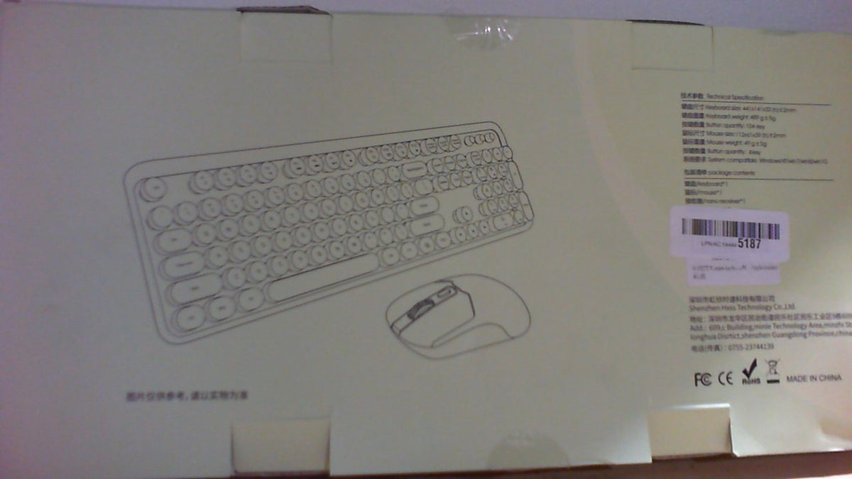 Combo de teclado y ratón inalámbricos FOPETT - 2.4G, tamaño completo, bonito y colorido, con teclado y ratón con 104 teclas redondas, teclado retro tipo máquina de escribir para portátil/Windows/PC - Degradado morado