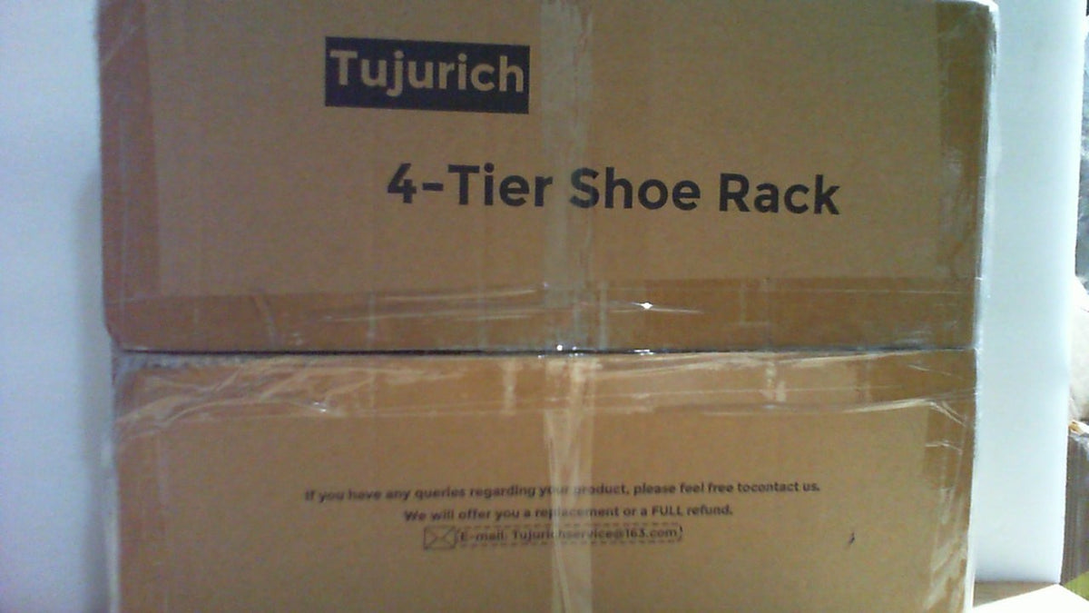 Zapatero de 4 niveles Tujurich para recibidor, dormitorio y sala de estar: organizador de zapatos resistente con patas niveladoras ajustables, diseño compacto (68 cm x 30 cm x 64 cm), color marrón rústico.