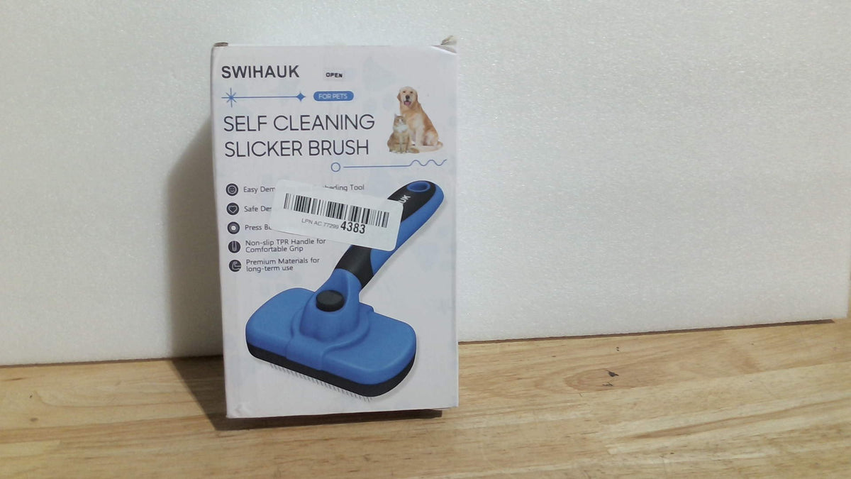 Cepillo autolimpiante Swihauk - Herramienta de aseo suave para perros y gatos, apto para mascotas con pelo suelto, incluye accesorios para mascotas, color azul.