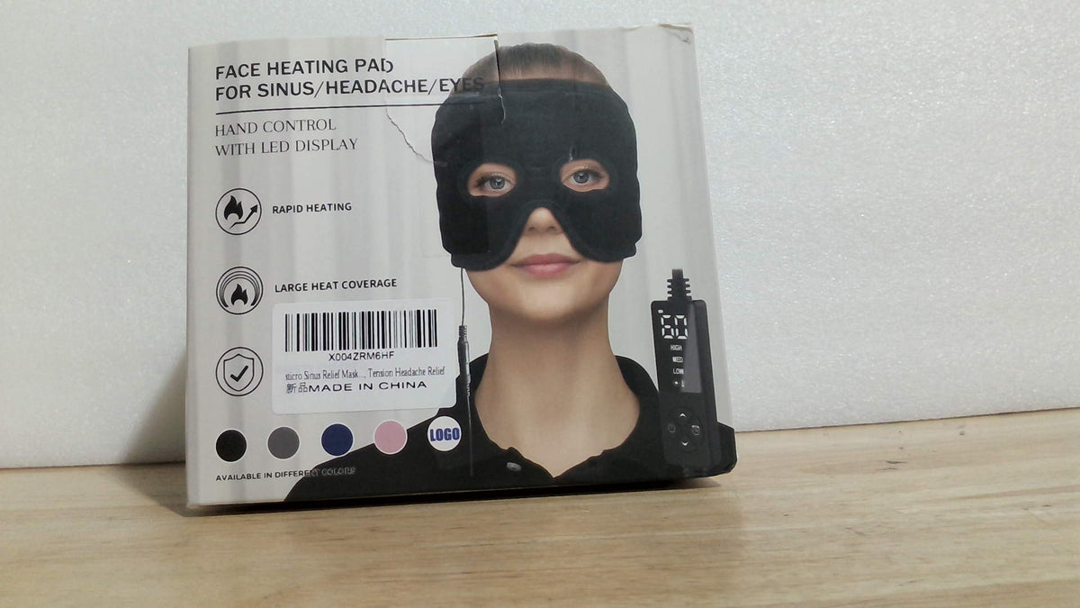 Mascarilla de calor húmedo sticro para alivio de la sinusitis con 3 ajustes de temperatura, mascarilla extragrande para el dolor de cabeza, almohadilla térmica eléctrica facial para alivio de la presión sinusal, migraña y dolor de cabeza tensional.
