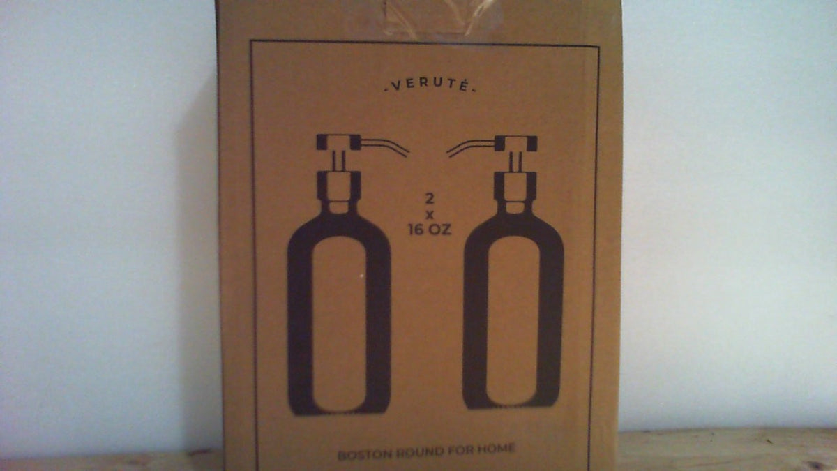 Dispensador de jabón líquido para manos y platos para cocina y baño, juego de 2 botellas de vidrio de 473 ml (16 oz), bombas de acero inoxidable, base de silicona antideslizante, 27 etiquetas impermeables (botella negra mate/bomba dorada cepillada).
