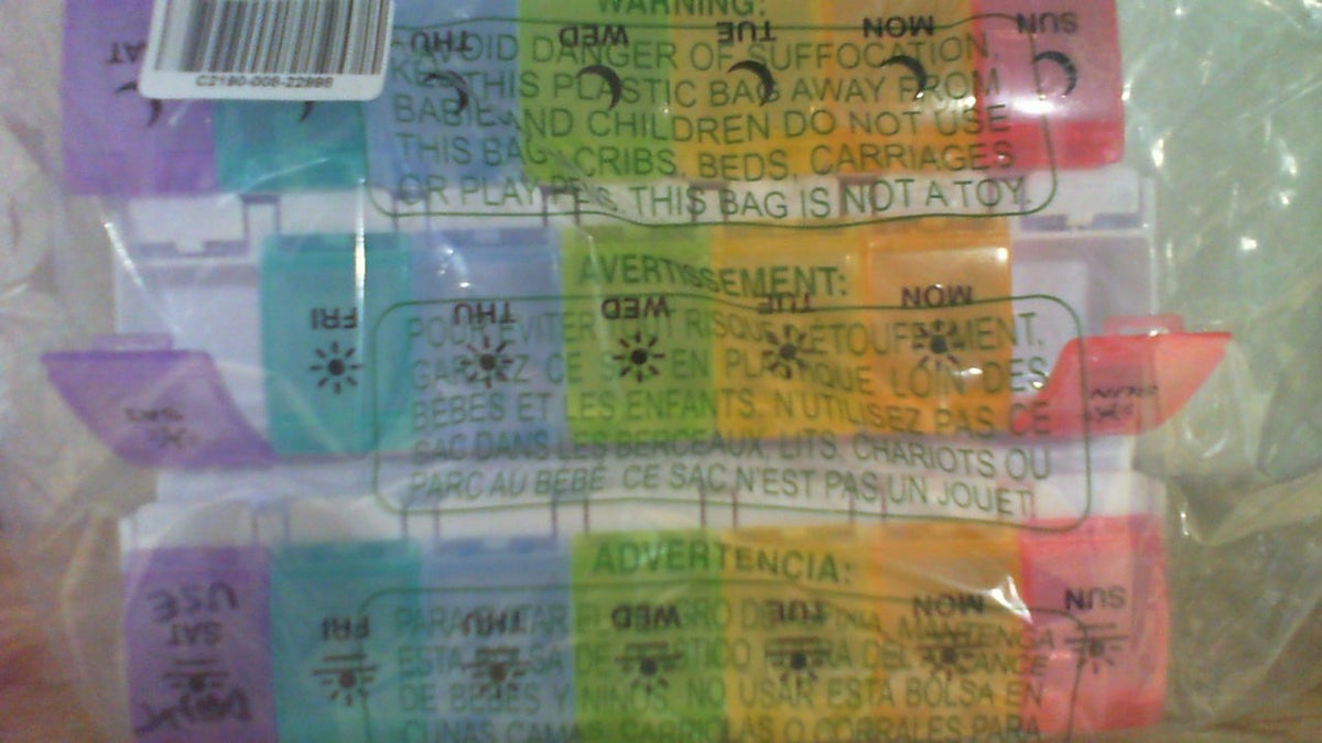 Pastillero semanal (7 días) EZY DOSE, organizador diario de medicamentos, contenedor organizador de vitaminas, compartimentos grandes con botón pulsador, fácil de usar, 3 veces al día, diseño de apertura rápida, tapas de colores del arcoíris, libre de BPA