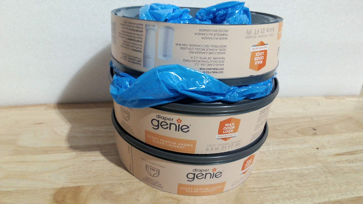 Bolsas de recambio para pañales Diaper Genie, 270 unidades (paquete de 3), aroma a ropa limpia | Recambios para cubo de pañales con máxima protección contra olores | Capacidad para hasta 810 pañales de recién nacido