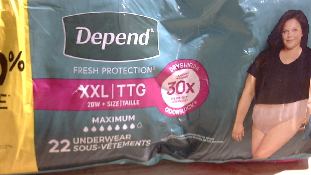 Pañales para adultos Depend Fresh Protection, ropa interior para incontinencia femenina, desechables, talla máxima, XXL, color rubor, 22 unidades, el empaque puede variar.