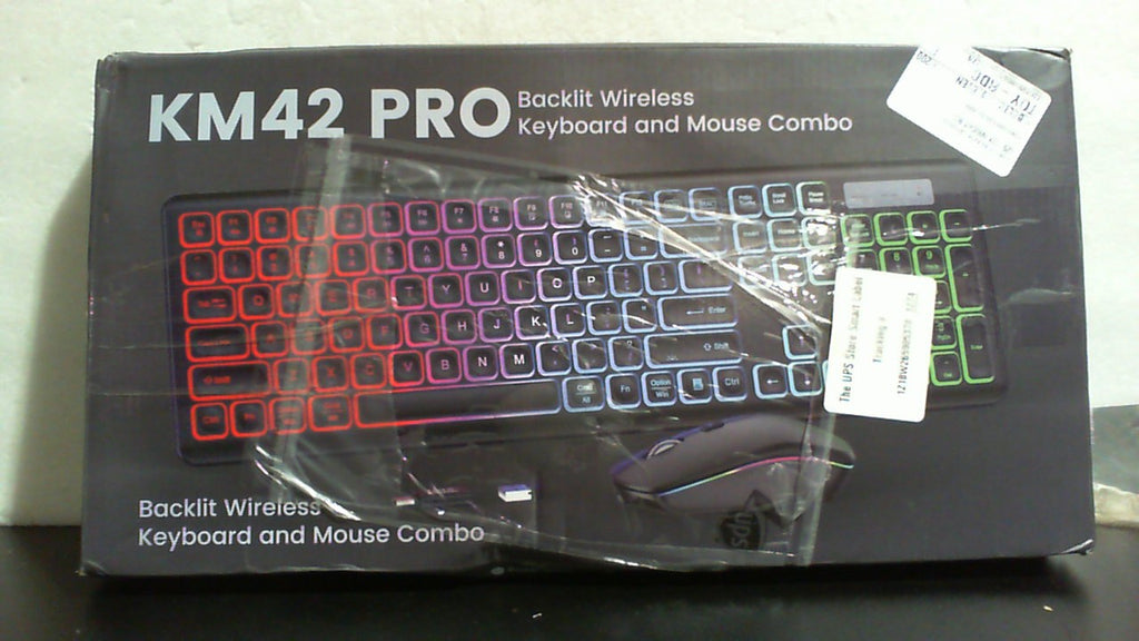 Combo de teclado y ratón inalámbricos, retroiluminación RGB, recargables, con letras iluminadas, tamaño completo, escritura suave, modo de suspensión, teclado silencioso de 2,4 GHz para Mac, Windows, portátil y PC, Trueque KM42Pro (negro).