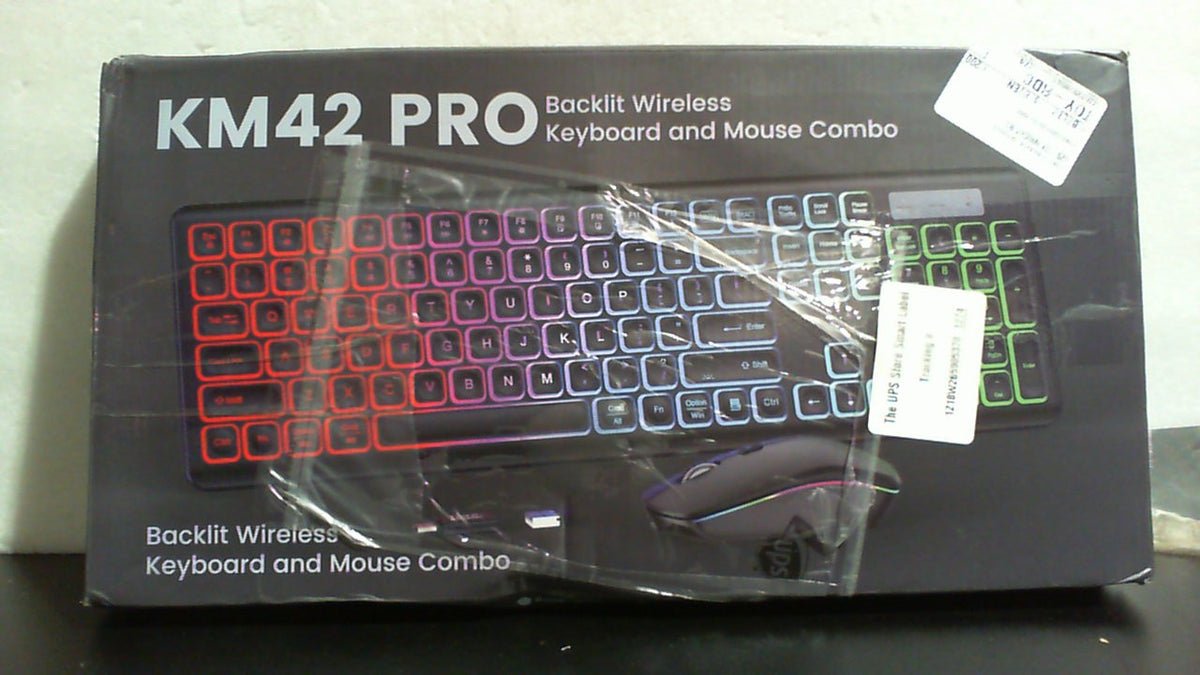 Combo de teclado y ratón inalámbricos, retroiluminación RGB, recargables, con letras iluminadas, tamaño completo, escritura suave, modo de suspensión, teclado silencioso de 2,4 GHz para Mac, Windows, portátil y PC, Trueque KM42Pro (negro).