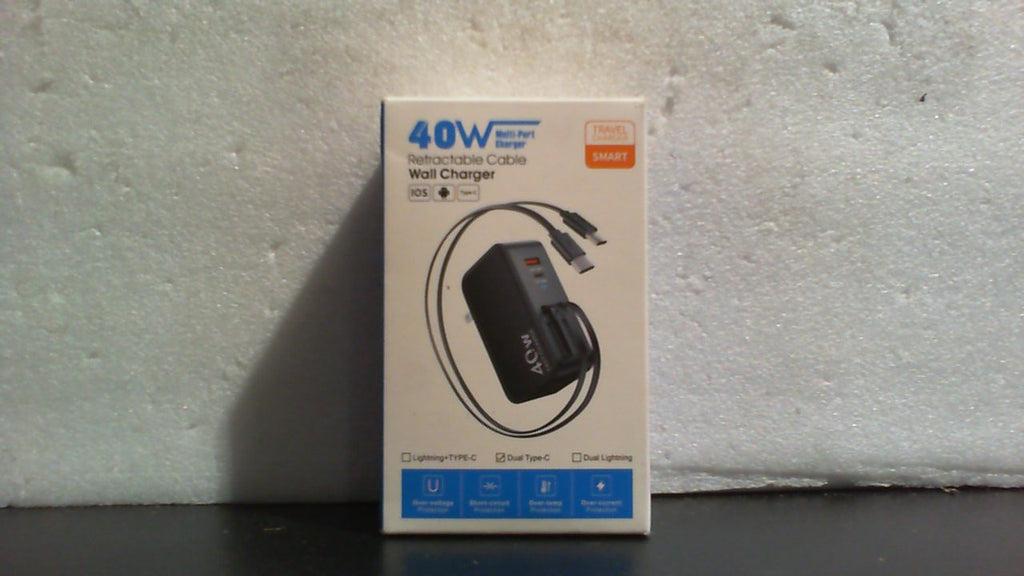 Cargador de pared USB C retráctil con cable tipo C de 90 cm (35,5 pulgadas), cargador plegable de carga rápida de 40 W para todos los dispositivos: iPhone 17/16/15/14/13/12, iPad, Galaxy, Pixel.