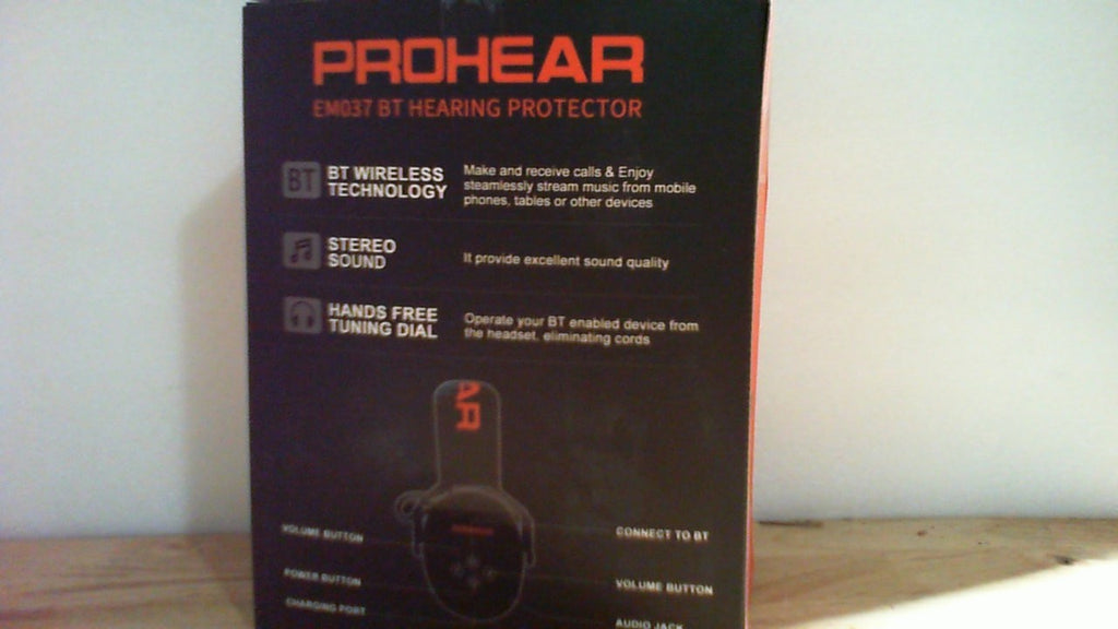 Auriculares de protección auditiva Bluetooth 6.0 PROHEAR 037 con batería recargable de 1500 mAh, reducción de ruido de seguridad de 30 dB, orejeras con 120 horas de reproducción para cortar el césped, talleres, quitar la nieve - Negro