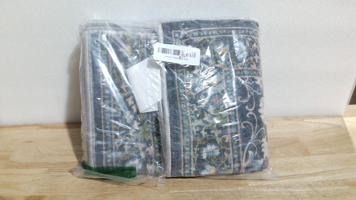 Alfombra lavable de 2x3 para entrada: Alfombra fácil de limpiar con base antideslizante para dormitorio y cocina. Alfombra resistente a las manchas y que no suelta pelusa. Perfecta para zonas de mucho tránsito con mascotas (2x3, Floral/Azul).
