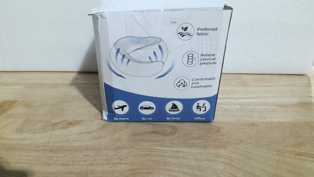 Almohada cervical de viaje Purroch con forma de G y espuma viscoelástica - Soporte ergonómico 100 % de espuma pura con antifaz y tapones para los oídos para vuelos en avión, viajes en coche y siestas en la oficina, color gris beige.