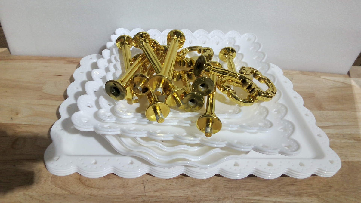 Juego de presentación para mesa de postres, 10 soportes para pasteles, 4 soportes de 3 niveles para cupcakes y 6 bandejas para servir postres, ideales para fiestas, baby showers, bodas y fiestas de té.