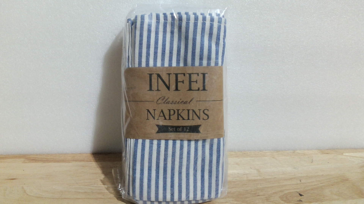 Servilletas de tela de algodón y lino con rayas lisas INFEI - Juego de 12 (40 x 30 cm) - para eventos y uso doméstico (Azul)
