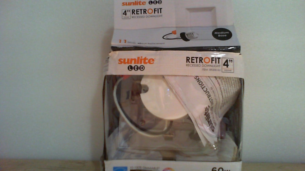 Downlight empotrable cuadrado Sunlite 89200 de 4 pulgadas, 11 vatios, 750 lúmenes, color seleccionable 27K/30K/35K/40K/50K, 90 CRI, certificado ETL, regulable, blanco, para entradas, pasillos y uso residencial.