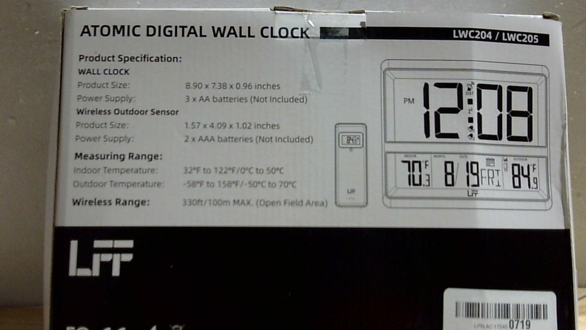 Reloj atómico LFF de gran pantalla, reloj de pared digital con temperatura interior y exterior y fecha, sensor exterior inalámbrico, despertador digital de escritorio a pilas para dormitorio, fácil de leer, plateado