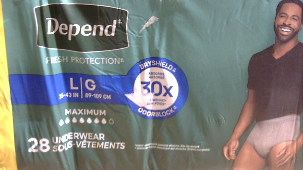 Pañales para adultos Depend Fresh Protection, ropa interior para incontinencia masculina, desechables, máxima protección, talla grande, color gris, paquete de 28 unidades. El empaque puede variar.