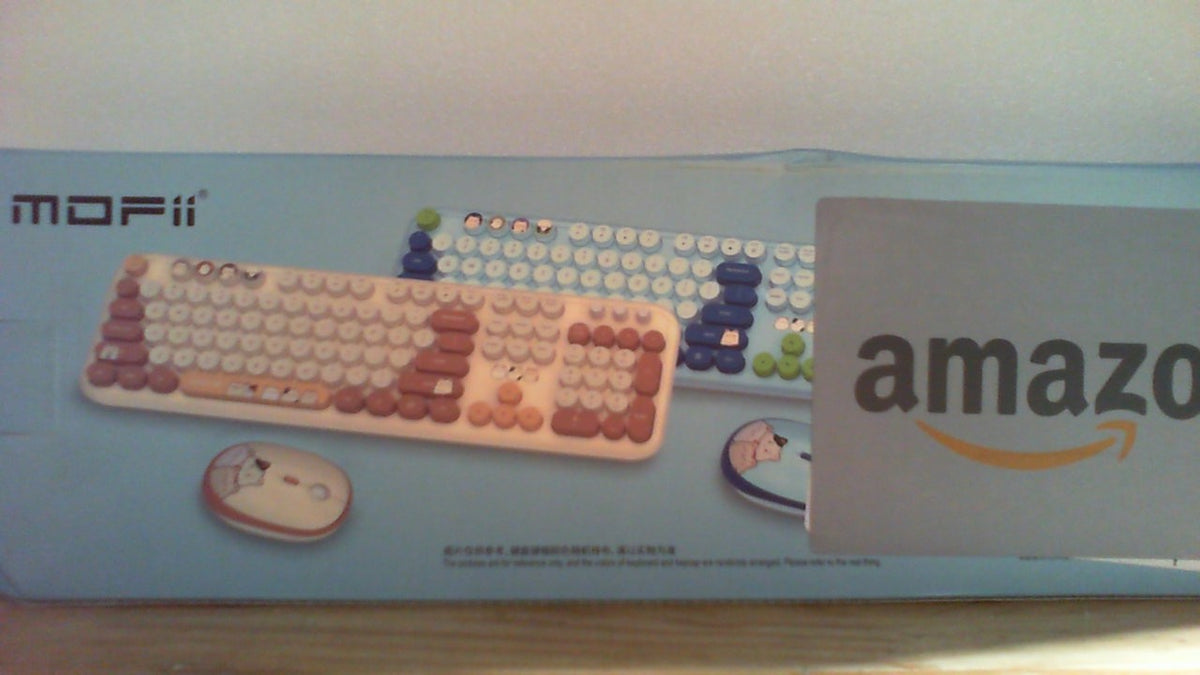 Combo de teclado y ratón inalámbricos, teclados retro de tamaño completo de 2,4 GHz, teclado de ordenador bonito y colorido y ratón inalámbrico para portátil/ordenador de sobremesa/Windows/PC (azul colorido)