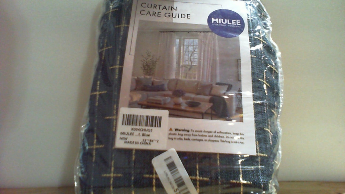 Cortinas decorativas de lino MIULEE con trabillas traseras y estampado geométrico para sala de estar, dormitorio, estilo rústico campestre. Cortinas de tela de barro gruesas, tejidas con textura y estampado, 213 cm de largo, juego de 2 paneles, color azul