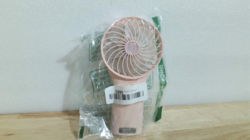 Ventilador portátil QQT Mini, 4 velocidades ajustables, funciona con pilas, recargable por USB, con espejo, hasta 20 horas de autonomía, ideal para viajes, oficina, exteriores, hombres y mujeres (rosa).