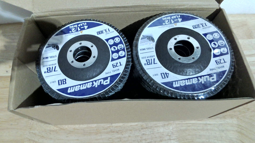 Pukamam Paquete de 24 discos de láminas de 4 1/2 pulgadas para amoladora angular, grano 40, 60, 80, 120, tipo 29, muela abrasiva de zirconia para lijado de madera y metal.