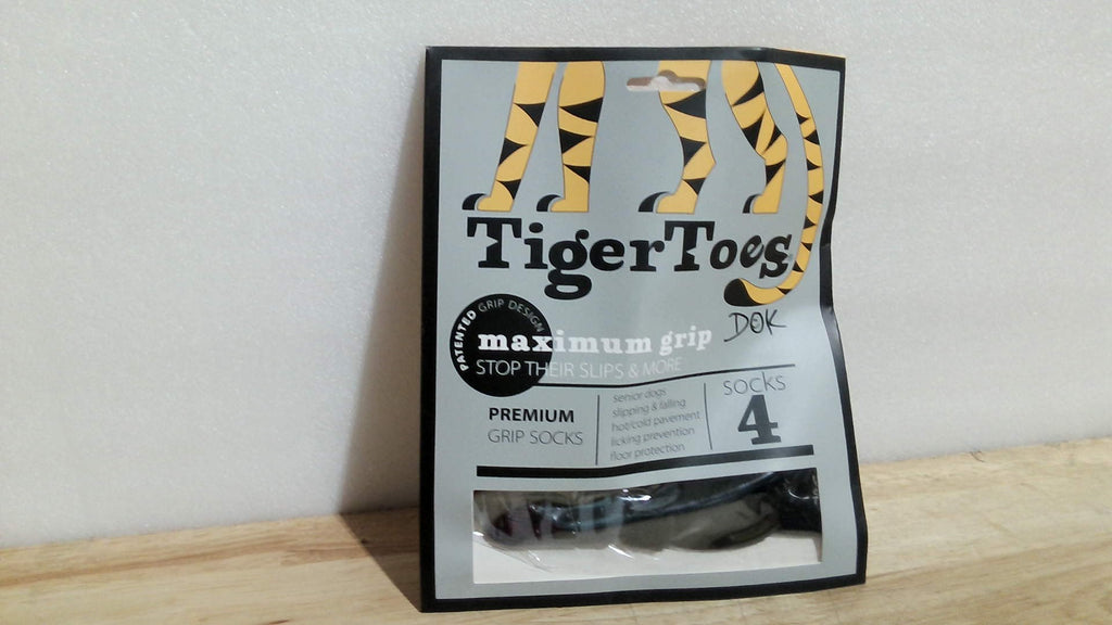 Calcetines antideslizantes premium DOK TigerToes para perros, ideales para suelos de madera: agarre extragrueso que funciona incluso al torcerse. Evitan que el perro se lama, resbale y protegen las patas. Talla grande.