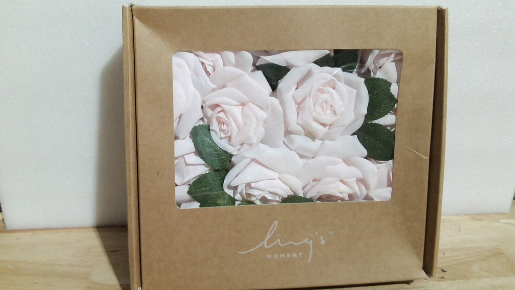 Flores artificiales Ling's moment, 16 rosas de seda rosa pálido con tallos, rosas Vendela falsas de 8,9 cm (3,5") estilo shabby chic, paquete a granel para ramos de boda, centros de mesa, fiestas, baby showers y decoración del hogar.