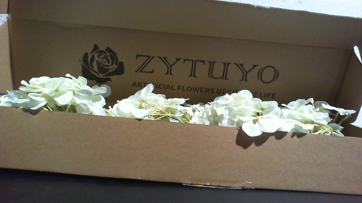 ZYTUYO 4 piezas de flores artificiales blancas de hortensia de 50 cm (20"), látex de tacto real, flores de seda con tallos de hojas verdes para jarrones bajos o altos, centro de mesa para fiestas, decoración de ramos artificiales