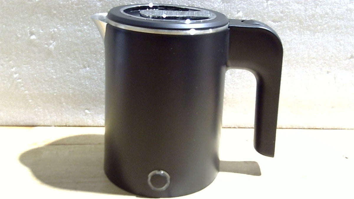 Hervidor eléctrico portátil pequeño de acero inoxidable de 0,5 L, mini hervidor eléctrico de viaje, calentador de agua para viajes de negocios, camping, viajes y oficina (negro).