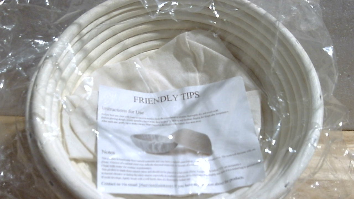 Cesta de fermentación de pan Banneton Dimpola - Juego de 2 cestas Banneton de 9 pulgadas para masa madre, cuencos redondos para fermentación, cestas y forros de ratán hechos a mano.